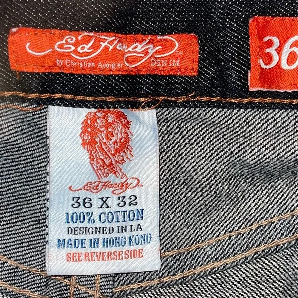 Vintage Ed Hardy Raw Panther Jeans Skull Embroidered 2007 Y2K Streetwear 36 X 32